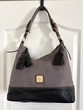 Dooney & Bourke Pebble Grain Sophie Hobo Bag Leather Shoulder Handbag Gray Black